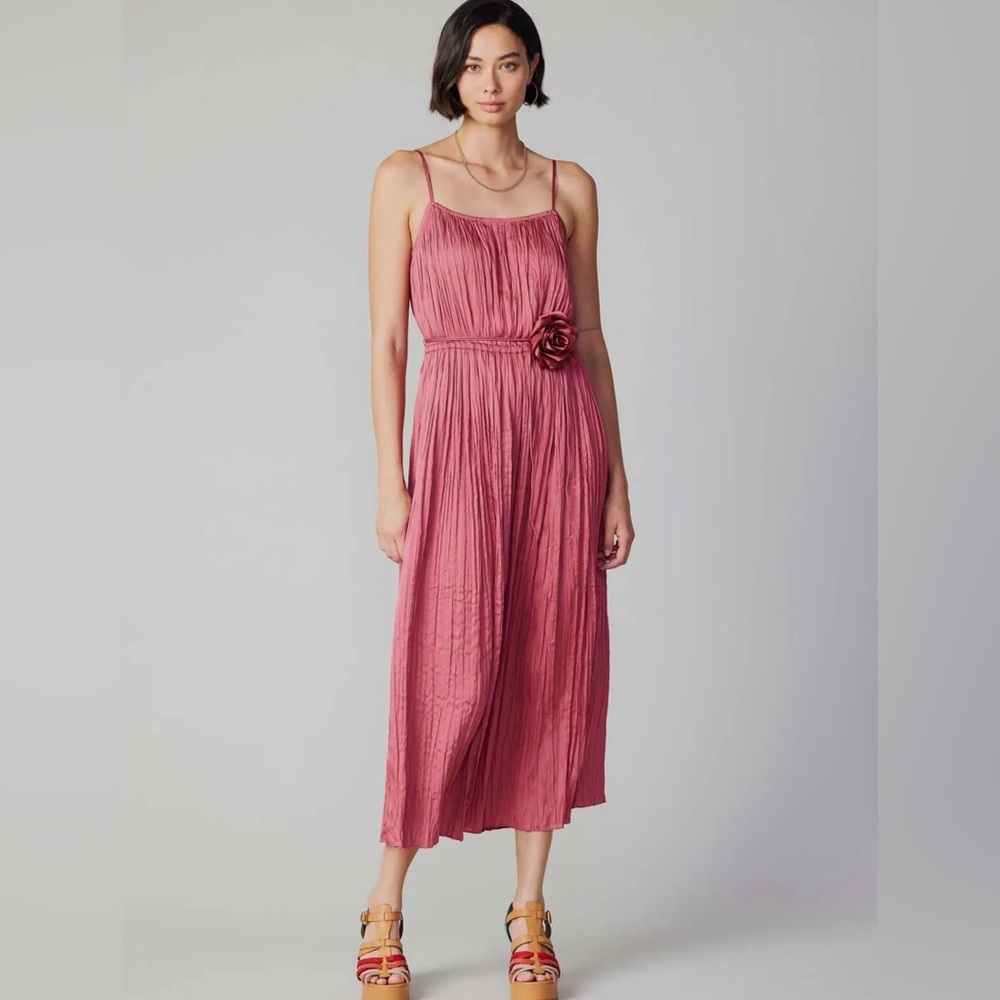 ON SALE 900. Current Air Dusty Pink Rosette Pleated Maxi Dress